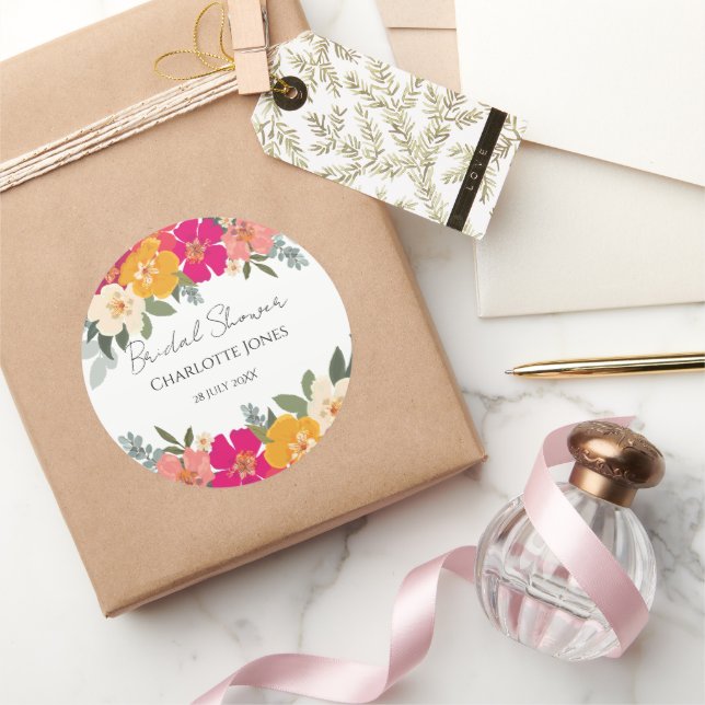 Farbenfrohe Sommergarten Helle Blumendusche Runder Aufkleber (Schenken)