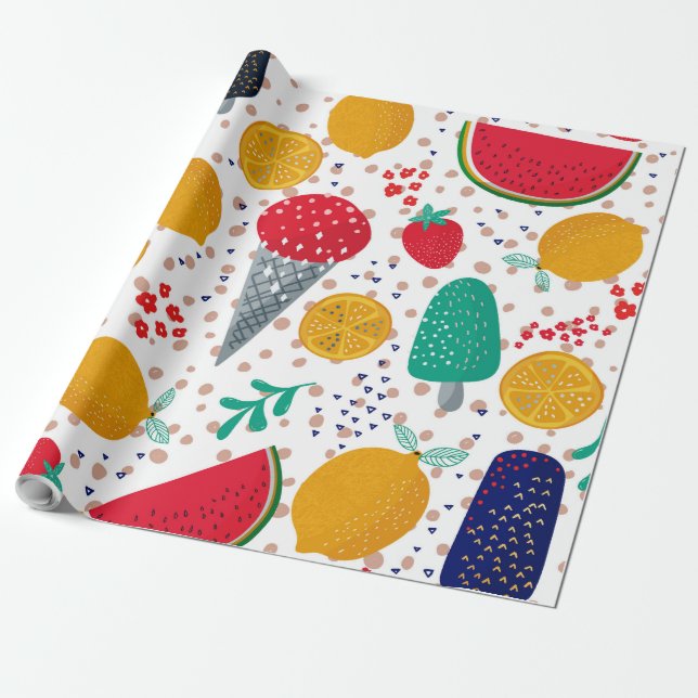 Farbenfrohe Sommerküche und Blume Geschenkpapier (Ungerollt)