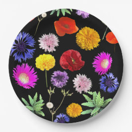 farbenfrohe Sommerkurse auf schwarzem Hintergrund Pappteller