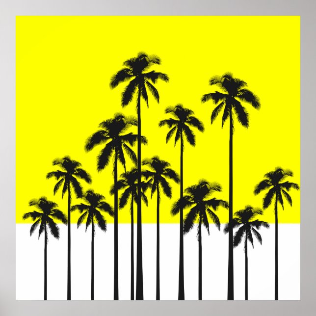 Farbenfrohe Sommerneongelb & tropische Palmen Poster (Vorne)