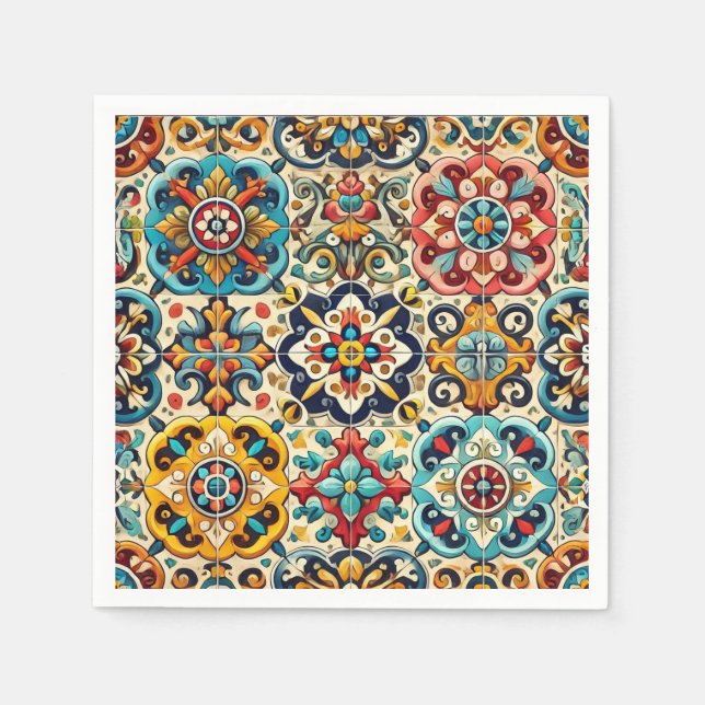 Farbenfrohe Sommerrote, Gelbe und Blaue Fiesta Serviette (Vorderseite)