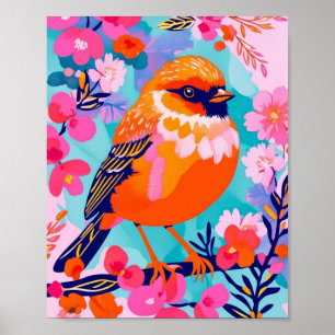 Farbenfrohe Songbird-Poster - lebhaftes Blumendesi Poster