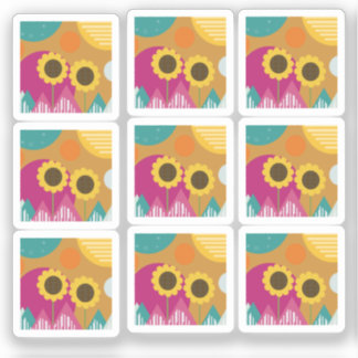 Farbenfrohe Sonnenblume Botanisches Blumenmuster Aufkleber