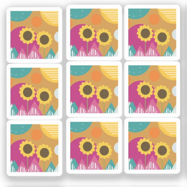 Farbenfrohe Sonnenblume Botanisches Blumenmuster Aufkleber (Vorderseite)