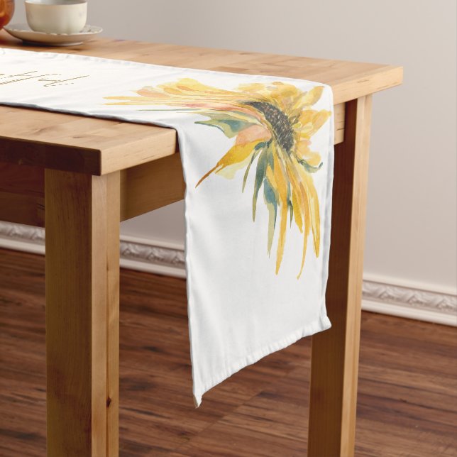 Farbenfrohe Sonnenblume Dankbar Weißes Weiß Mittelgroßer Tischläufer (Beispiel)