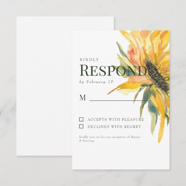 Farbenfrohe Sonnenblumen Steppe Hochzeit RSVP (Vorne/Hinten)