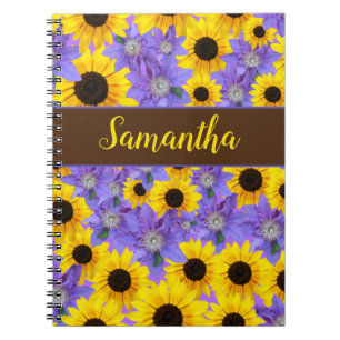 Farbenfrohe Sonnenblumen und Lila Blumen Personali Notizblock
