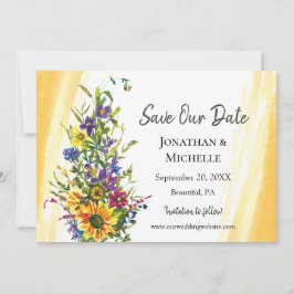 Farbenfrohe Sonnenblumen Wildblumen Grüne Hochzeit Save The Date