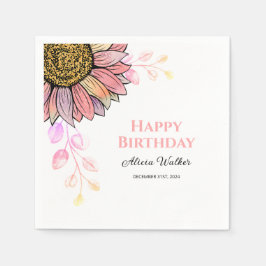 Farbenfrohe Sonnenblumenpfirsichblume Leaf Geburts Serviette