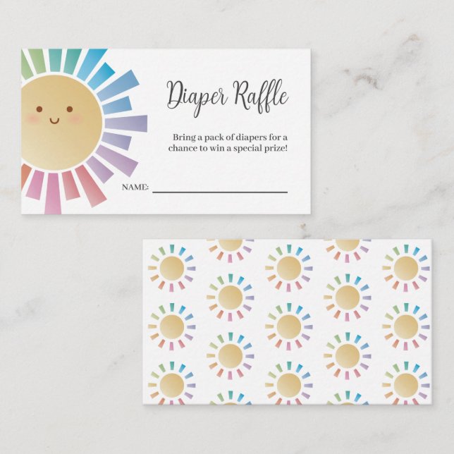 Farbenfrohe Sonnenschein-Babydusche Windeln Raffle Begleitkarte (Vorne/Hinten)