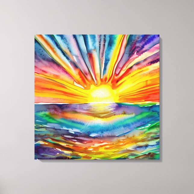 Farbenfrohe Sonnenstrahlen über dem Wasser Reflekt Leinwanddruck (Vorderseite)