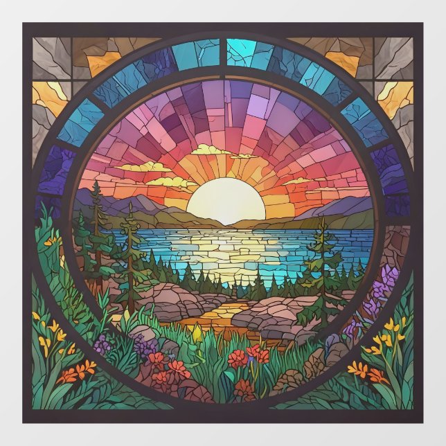 Farbenfrohe Sonnenuntergang Landschaft Imitate fes Fensteraufkleber (Blatt)