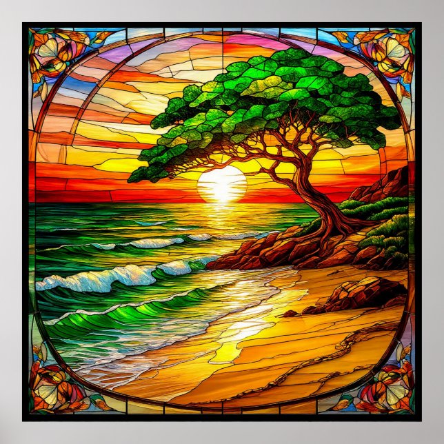 Farbenfrohe Sonnenuntergänge am Strand Poster (Vorne)