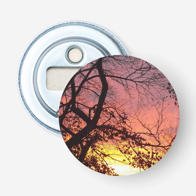 Farbenfrohe Sonnenuntergänge durch seltene Bäume Flaschenöffner (Vorderseite)