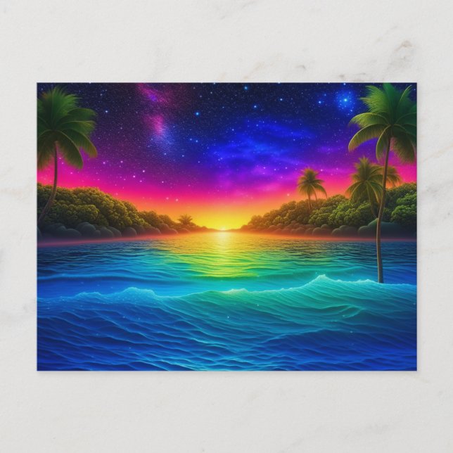 Farbenfrohe Sonnenuntergänge im tropischen Meer mi Postkarte (Vorderseite)