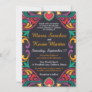 Farbenfrohe spanische Hochzeitseinladung mit Rand Einladung