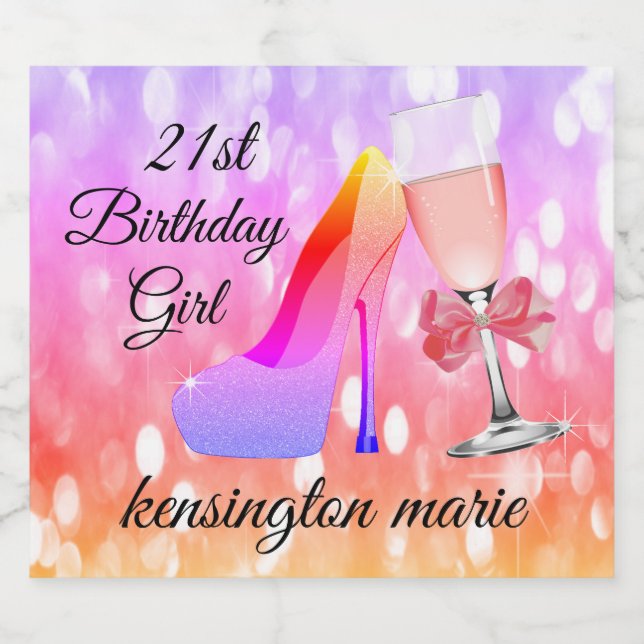 Farbenfrohe Sparkle 21. Geburtstag Sparkling Weink (Einzelnes Label)