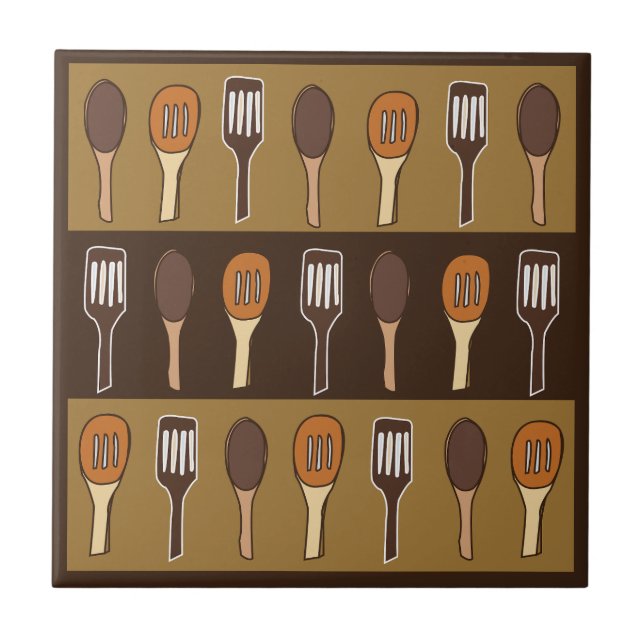 Farbenfrohe Spatula Küche Kochutensilien Fliese (Vorderseite)