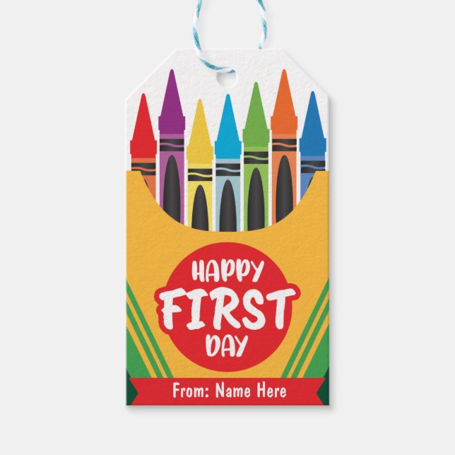 Farbenfrohe, spielerische Crayola Farbe erster Sch Geschenkanhänger (Vorderseite)