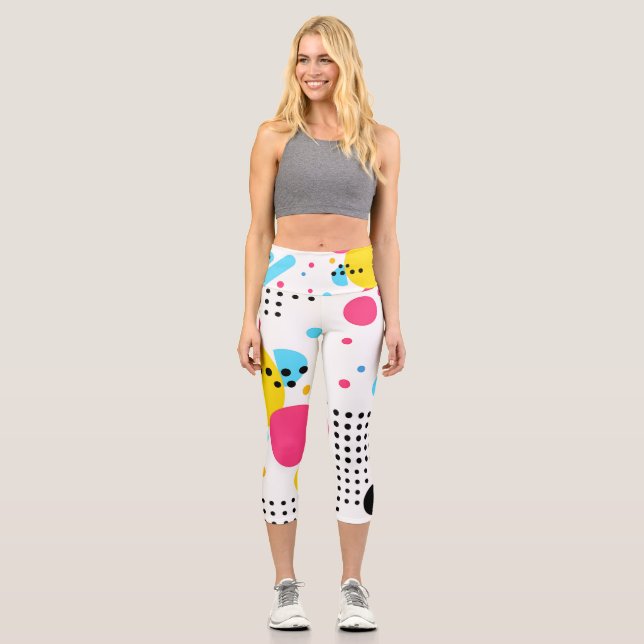 Farbenfrohe, spielerische Formen und Punktehinterg Capri Leggings (Vorderseite)