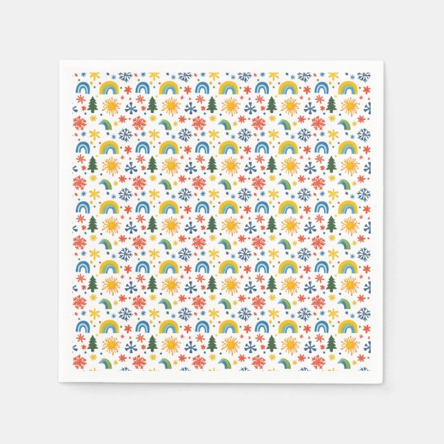 Farbenfrohe Spielweise mit Regenbogen und Blume Serviette (Vorderseite)