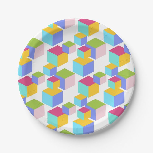Farbenfrohe Spielzeugblöcke Art Pattern Pappteller (Vorderseite)