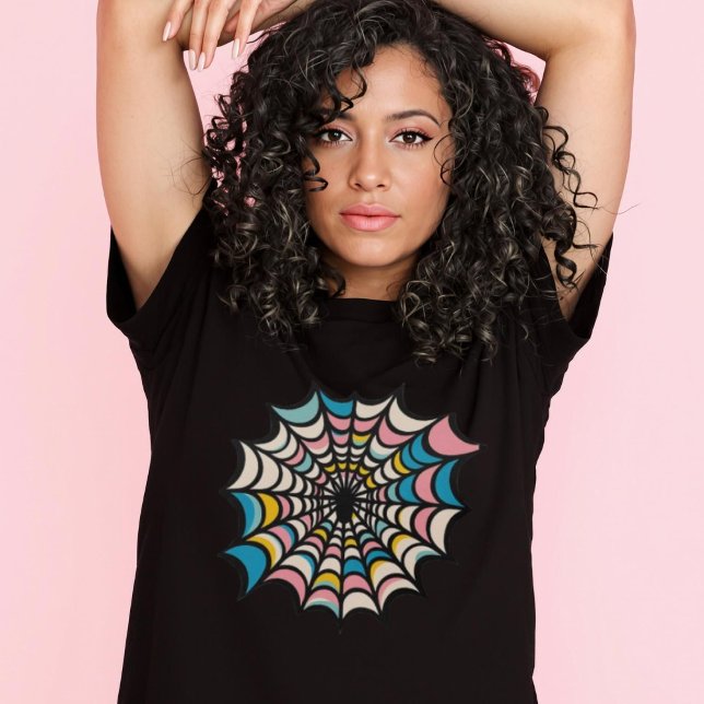 Farbenfrohe Spinnennetze Goth Halloween T-Shirt (Colorful Spider Web Pastel Goth Halloween T-Shirt.)