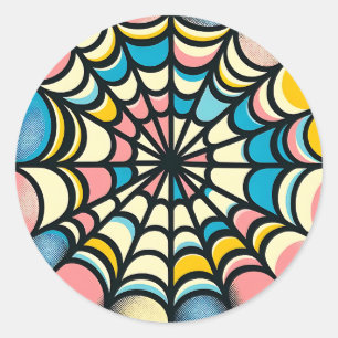 Farbenfrohe Spinnennetze Halloween-Aufkleber Runder Aufkleber