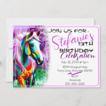 Farbenfrohe Spirit Pony Geburtstagseinladung