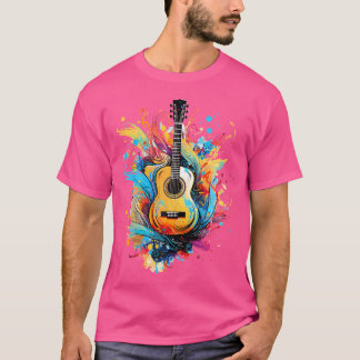 Farbenfrohe Splash Art Acoustic Guitar Player Guit T-Shirt