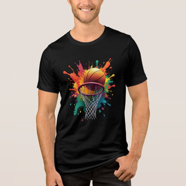 Farbenfrohe Splash Art Basketball Design Tri-Blend Shirt (Vorderseite)