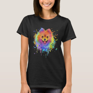 Farbenfrohe Splash Art Spitz Portrait Pom Welpe T-Shirt