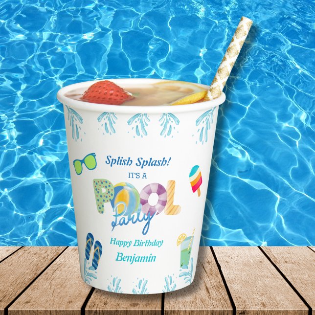Farbenfrohe Splash Boys Birthday Pool Party Pappbecher (Von Creator hochgeladen)