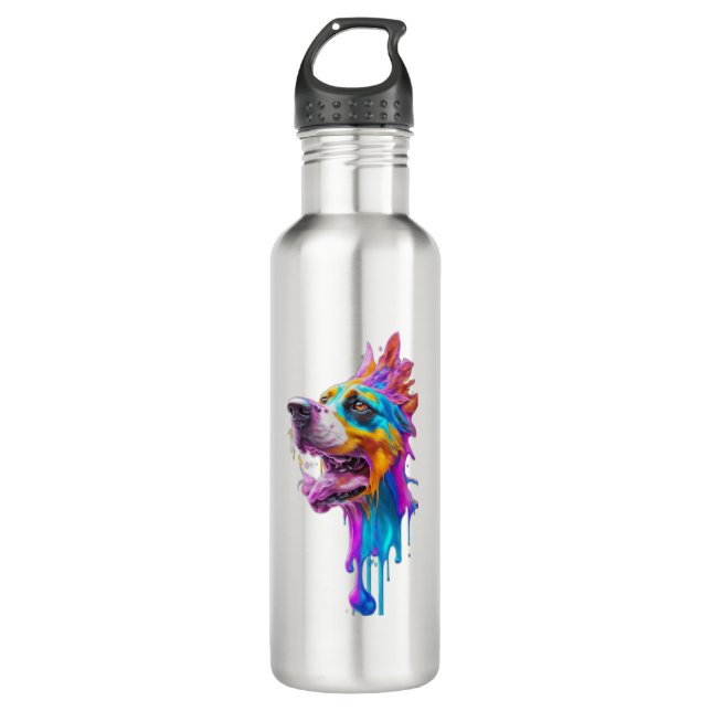 Farbenfrohe Splash Hunde Grafik Kunst Edelstahlflasche (Vorderseite)