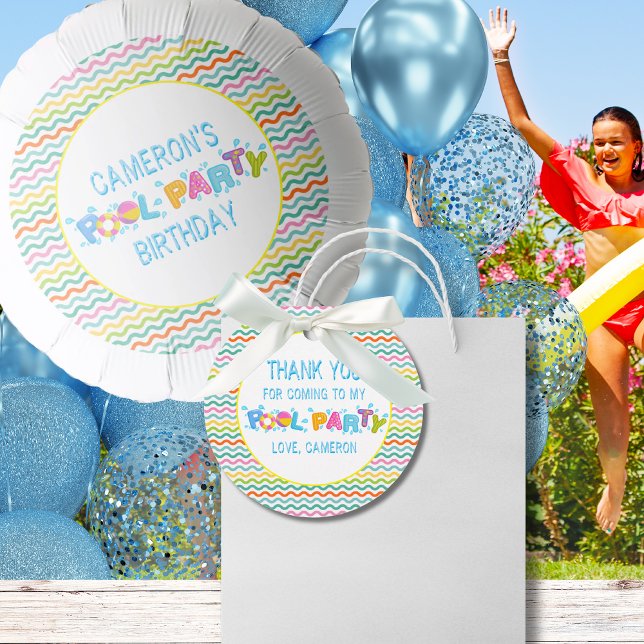 Farbenfrohe Splash Pool Party Vielen Dank Geschenkanhänger (Colorful Splash Pool Party Thank You Favor Tags)