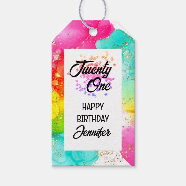 Farbenfrohe Splash Wasserfarbe Geburtstag Geschenkanhänger (Vorderseite)