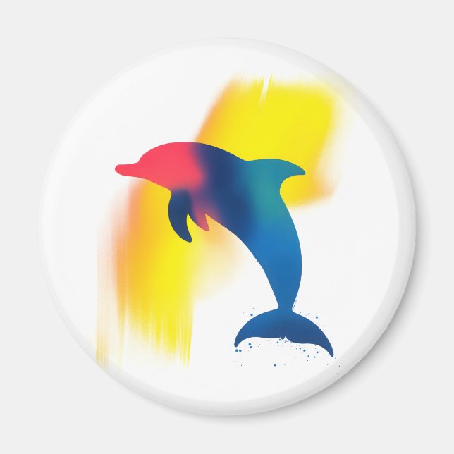 Farbenfrohe Spray Paint Dolphin Silhouette Runde Magnet (Vorne)