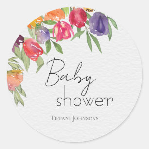 Farbenfrohe Springtime Tulips-Thema Babydusche Runder Aufkleber