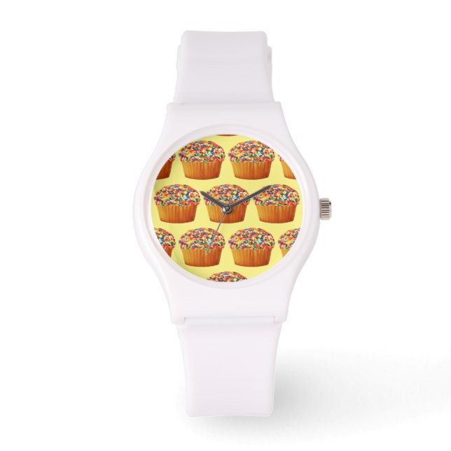 Farbenfrohe Sprinklen Cupcake Armbanduhr (Vorderseite)