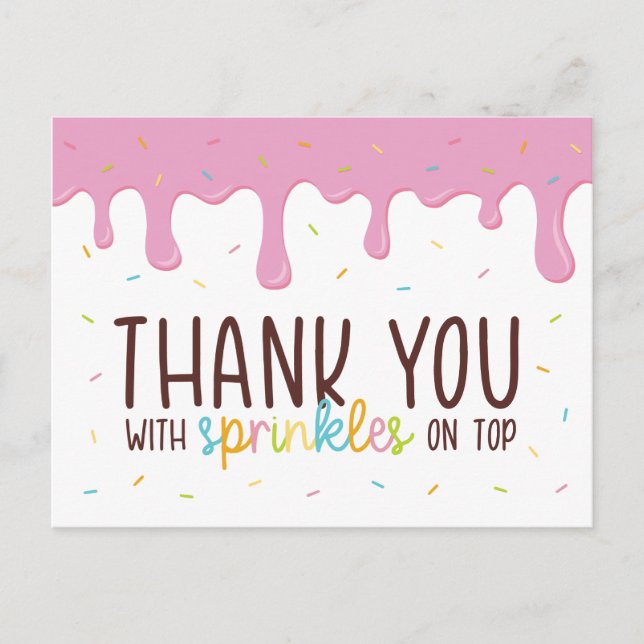 Farbenfrohe Sprinklen Donut Danke Postkarte (Vorderseite)