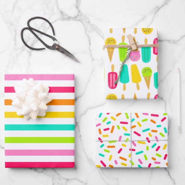 Farbenfrohe Sprinklen Ice Creme Geschenkpapier Set (Vorderseite)