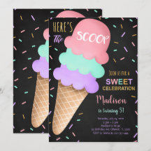 Farbenfrohe Sprinklen Schwarzes Eis Einladung