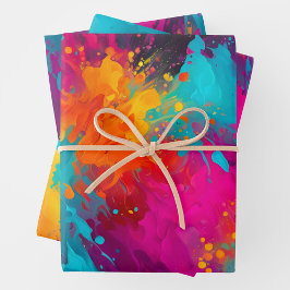 Farbenfrohe Spritzer Paint Art Wrapping Paper Shee Geschenkpapier Set
