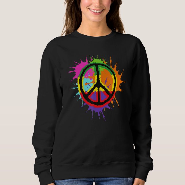 Farbenfrohe Spritzer Paint Peace Signature Liebe Sweatshirt (Vorderseite)