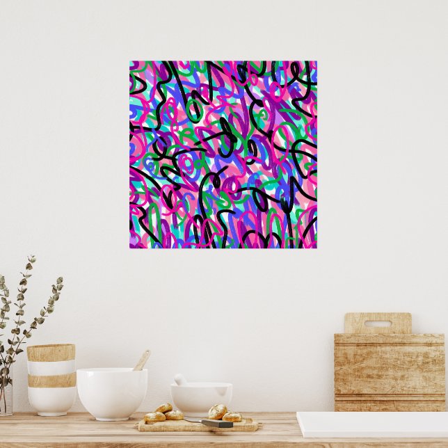 Farbenfrohe Squiggles Abstrakte Kunst Poster (Küche)