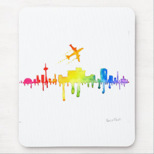 Farbenfrohe Stadt und Flugzeug Mousepad