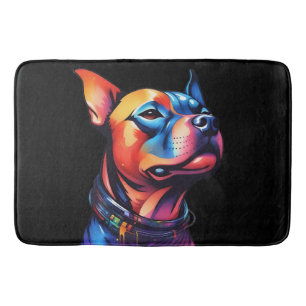 Farbenfrohe Staffy Bull Terrier Cyberpunk Design, Badematte