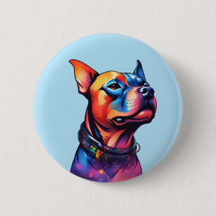Farbenfrohe Staffy Bull Terrier Cyberpunk Design, Button