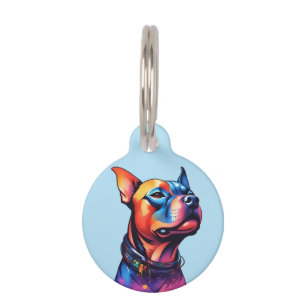 Farbenfrohe Staffy Bull Terrier Cyberpunk Design, Haustiermarke