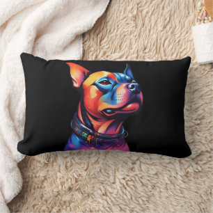 Farbenfrohe Staffy Bull Terrier Cyberpunk Design, Lendenkissen